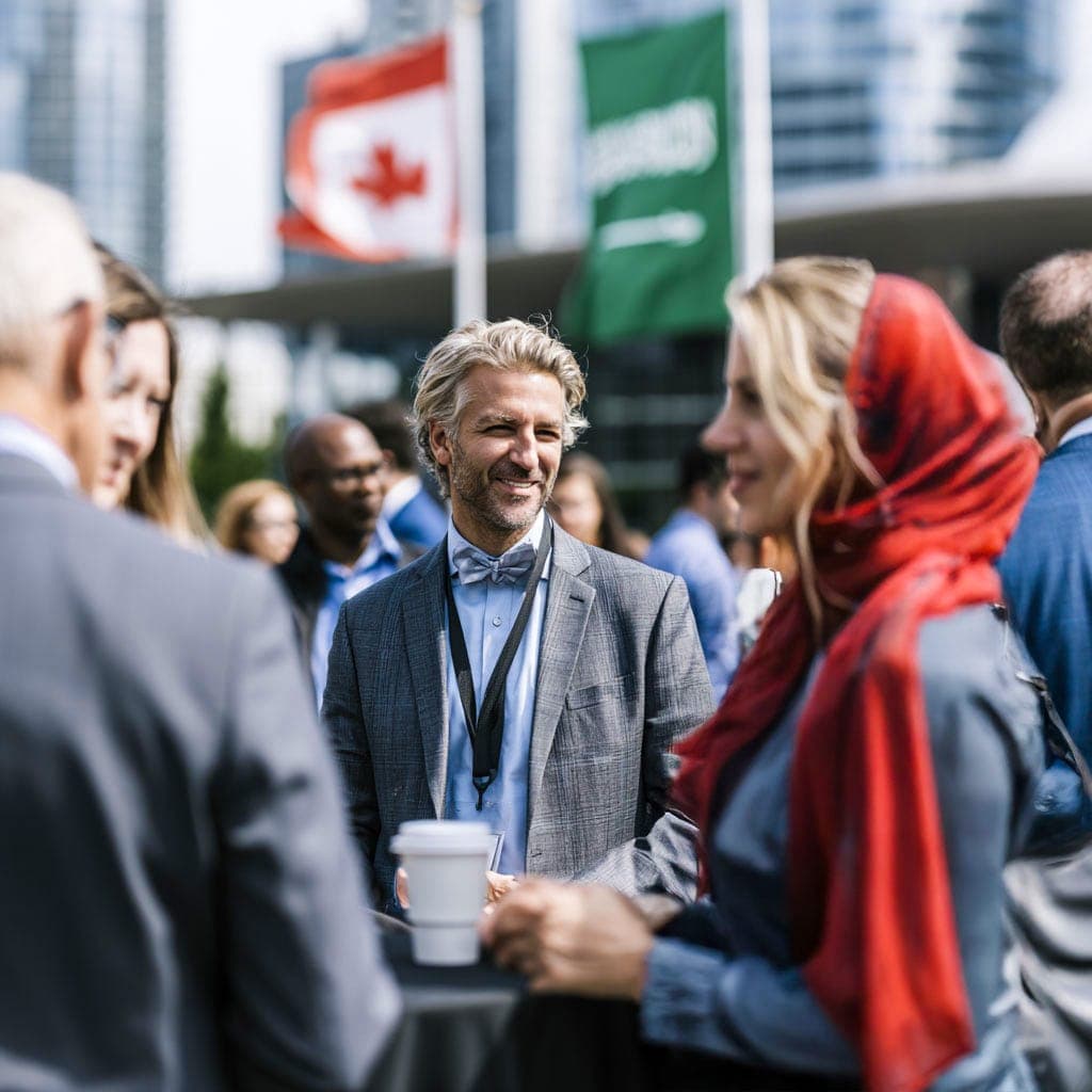 Business partners networking at a CBN event